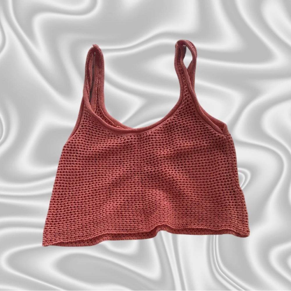 Orange knit loose crop tank top